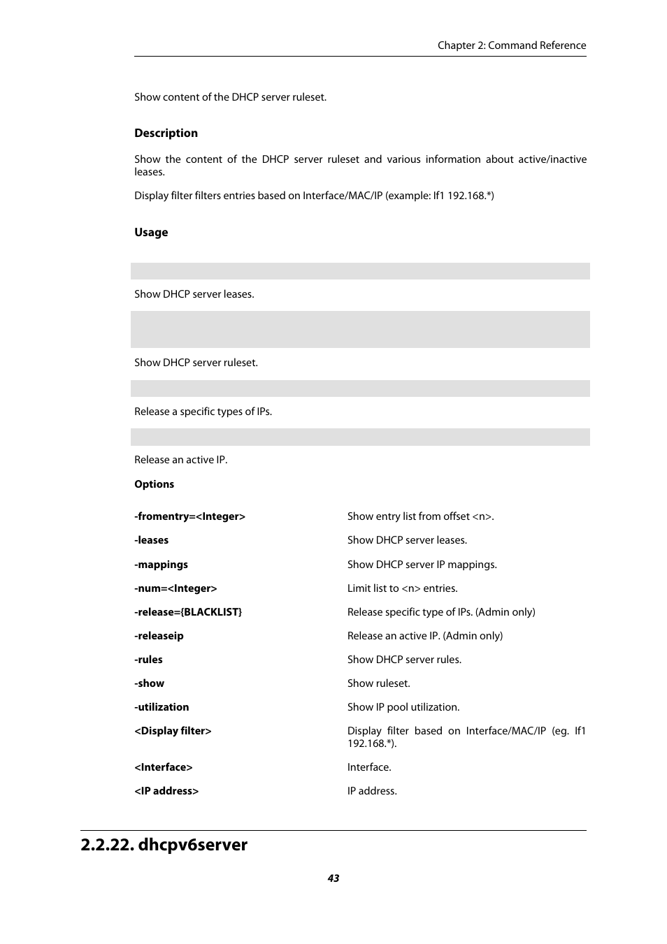 Dhcpv6server | Amer Networks E5 CLI User Manual | Page 43 / 290