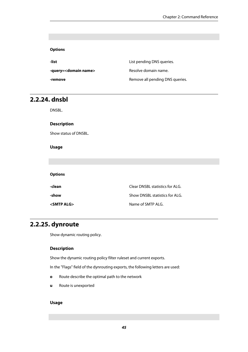 Dnsbl, Dynroute | Amer Networks E5 CLI User Manual | Page 45 / 290