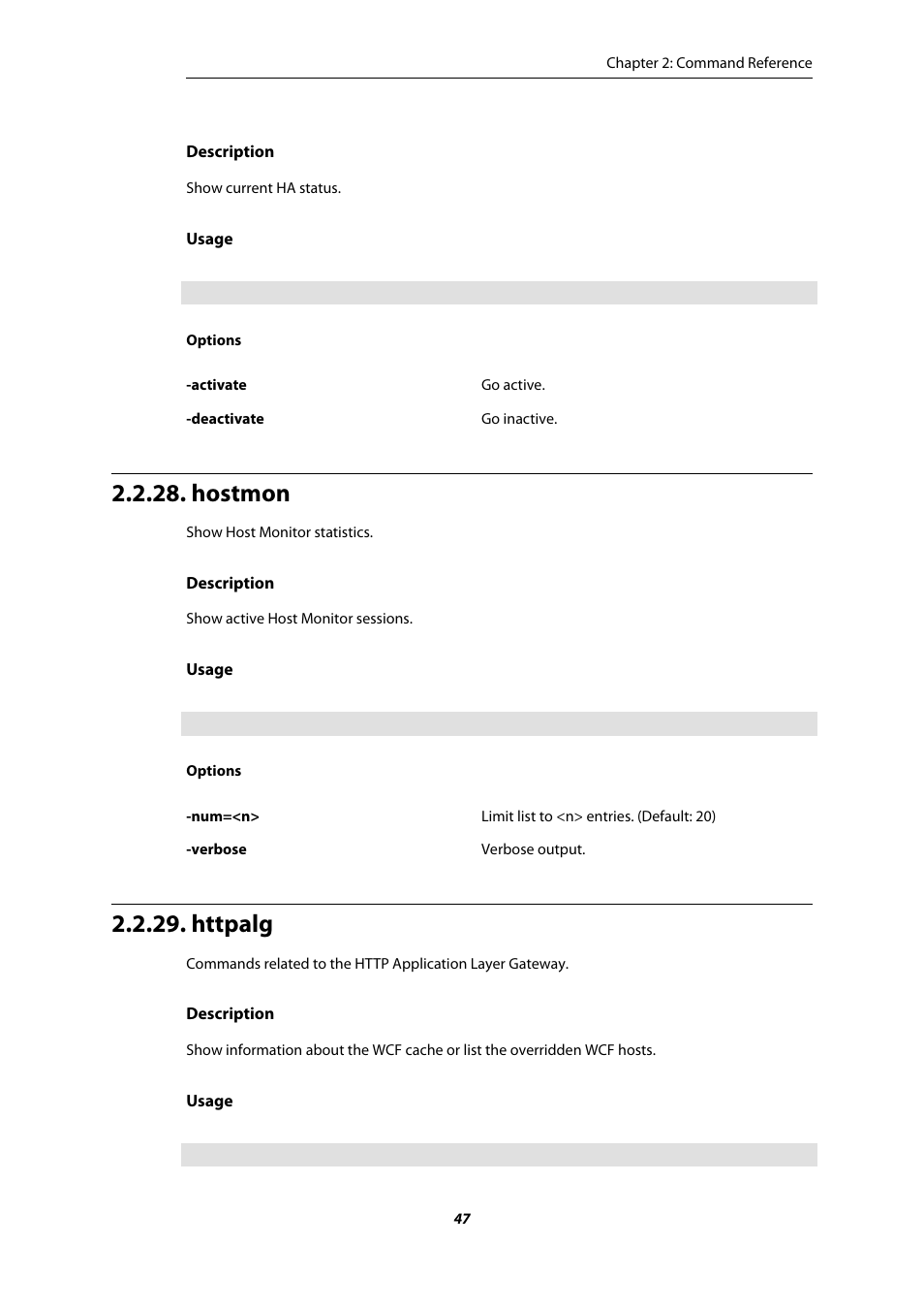 Hostmon, Httpalg | Amer Networks E5 CLI User Manual | Page 47 / 290