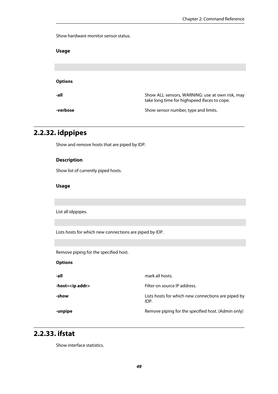 Idppipes, Ifstat | Amer Networks E5 CLI User Manual | Page 49 / 290