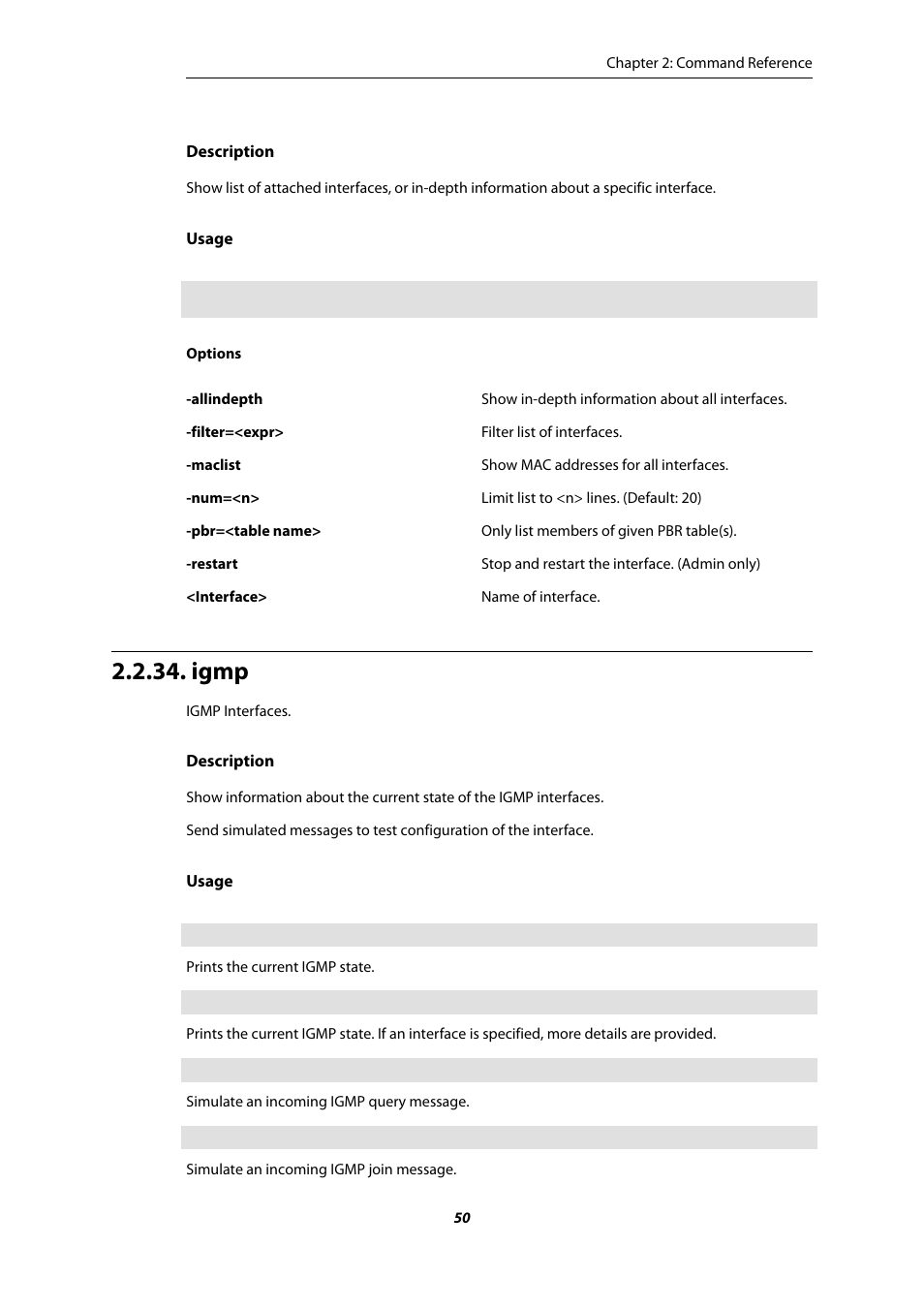 Igmp | Amer Networks E5 CLI User Manual | Page 50 / 290