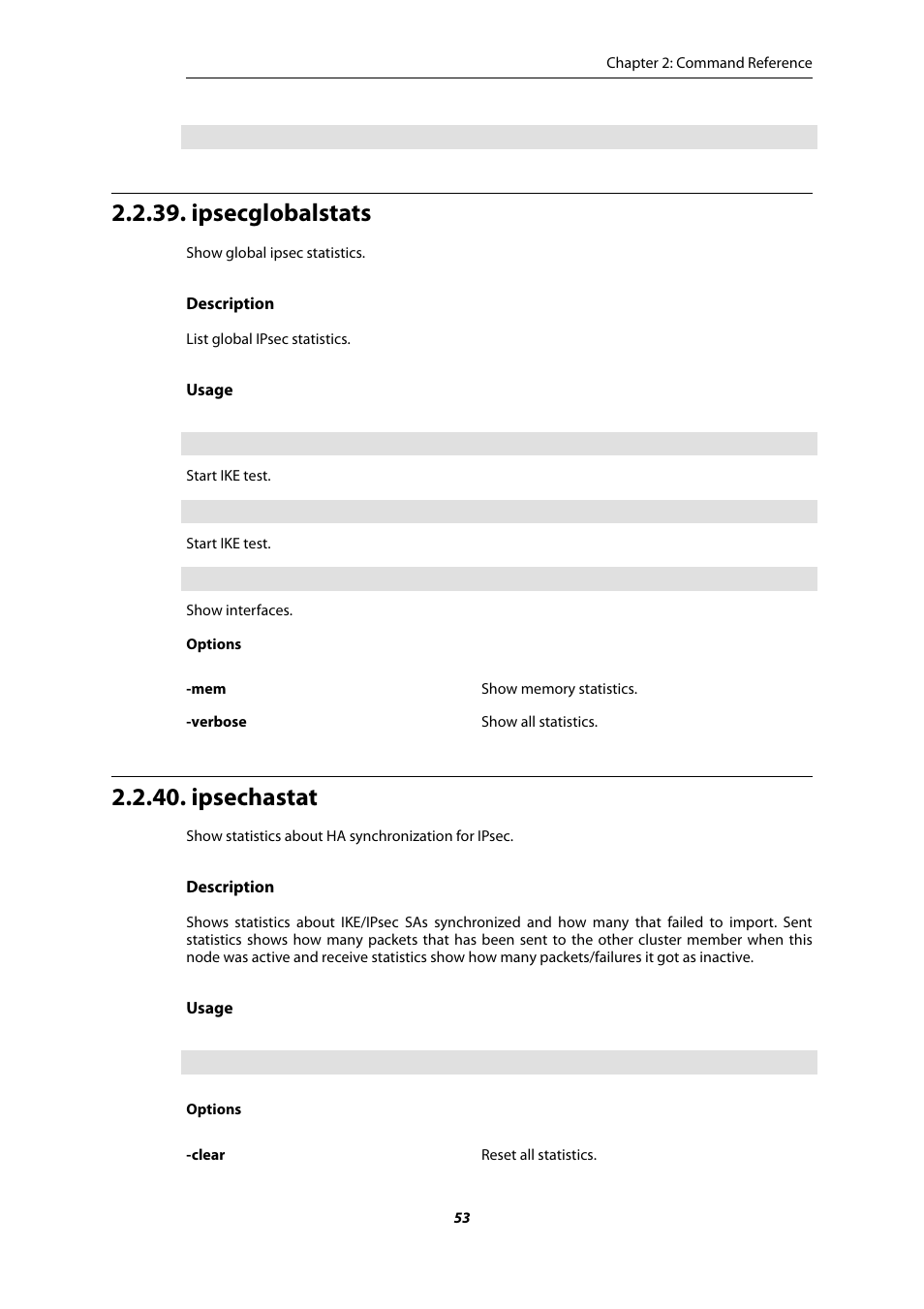 Ipsecglobalstats, Ipsechastat | Amer Networks E5 CLI User Manual | Page 53 / 290