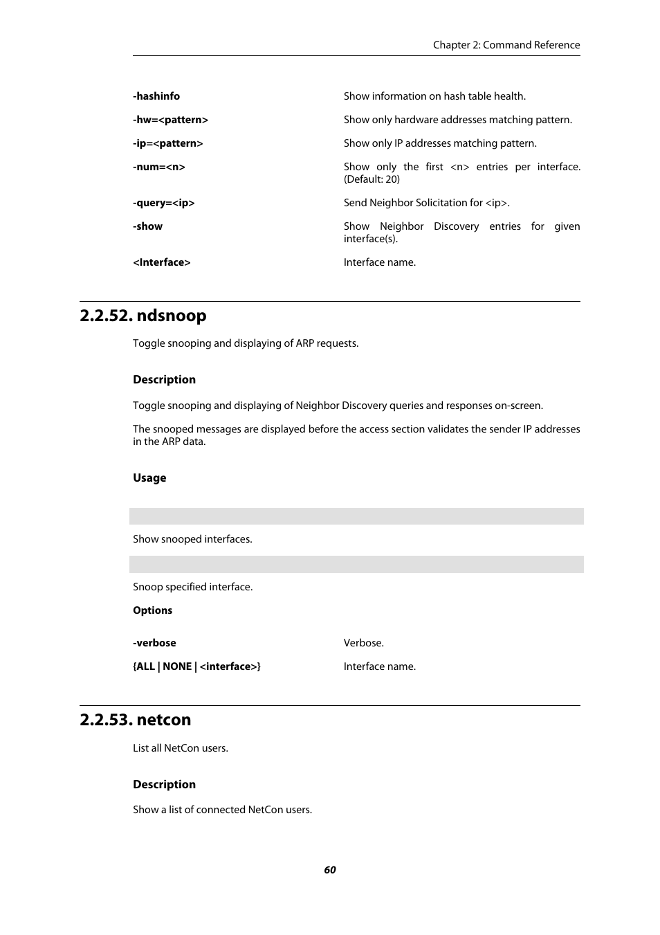 Ndsnoop, Netcon | Amer Networks E5 CLI User Manual | Page 60 / 290