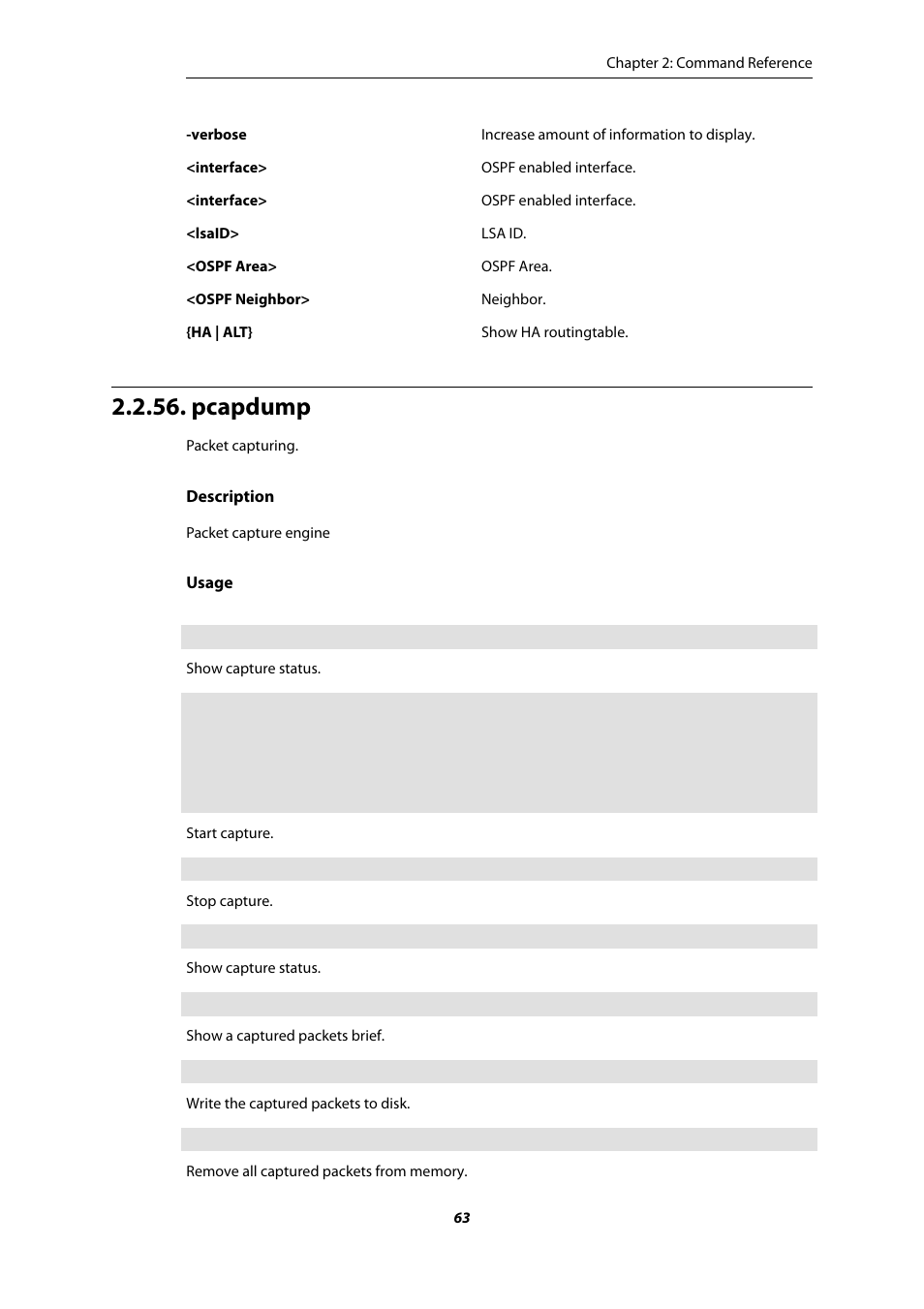 Pcapdump | Amer Networks E5 CLI User Manual | Page 63 / 290