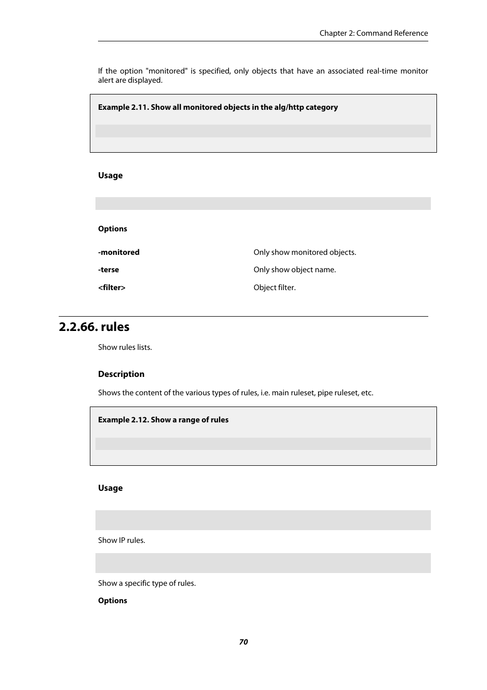 Rules, Show a range of rules | Amer Networks E5 CLI User Manual | Page 70 / 290
