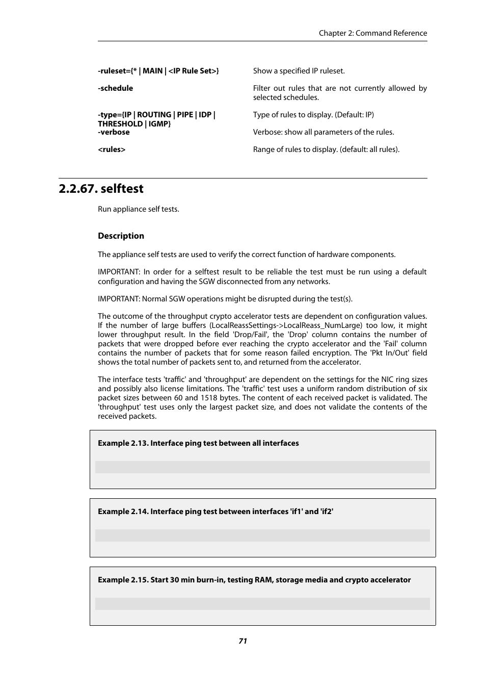 Selftest, Interface ping test between all interfaces | Amer Networks E5 CLI User Manual | Page 71 / 290