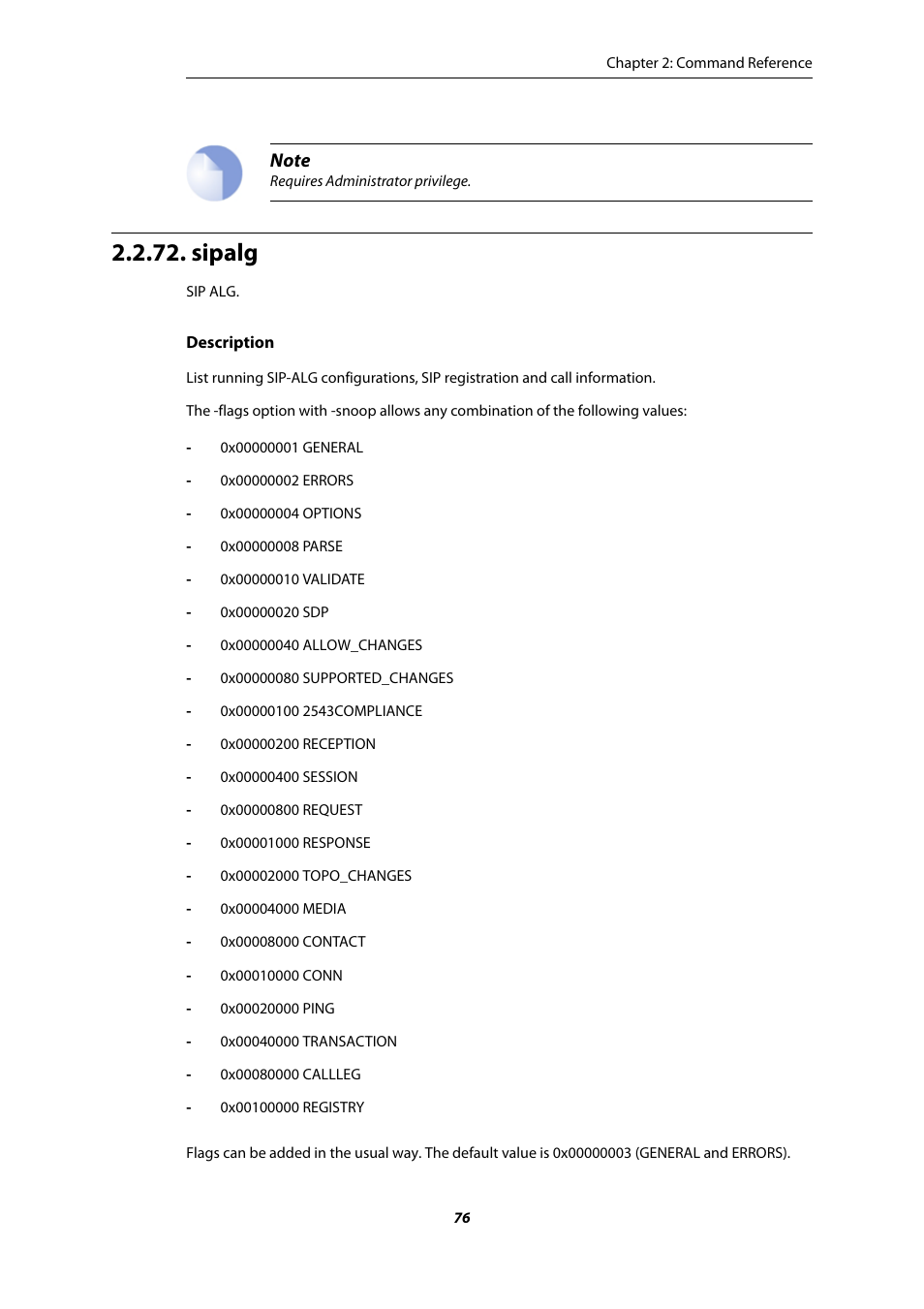 Sipalg | Amer Networks E5 CLI User Manual | Page 76 / 290