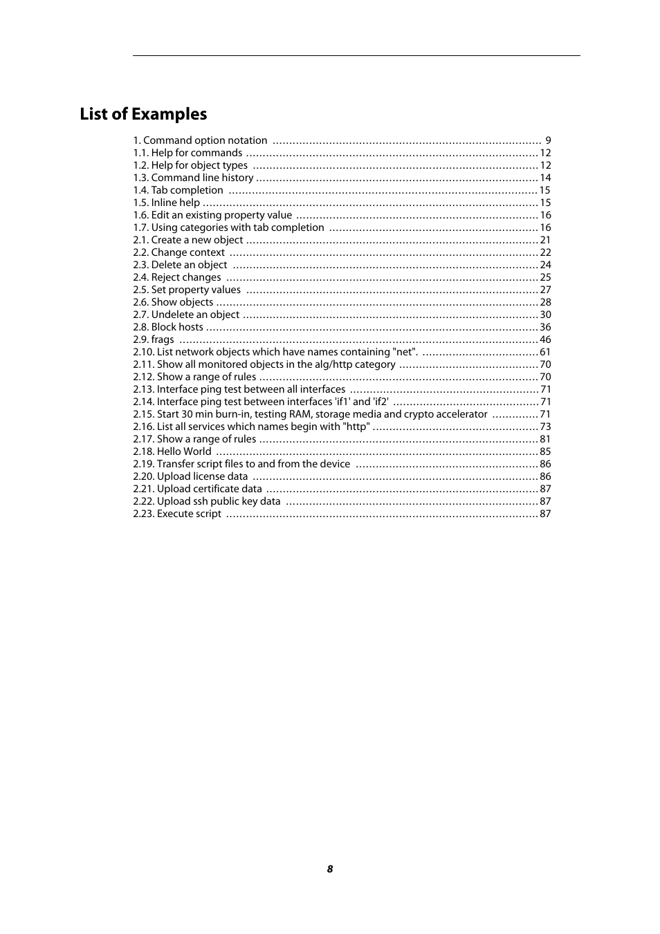 List of examples | Amer Networks E5 CLI User Manual | Page 8 / 290