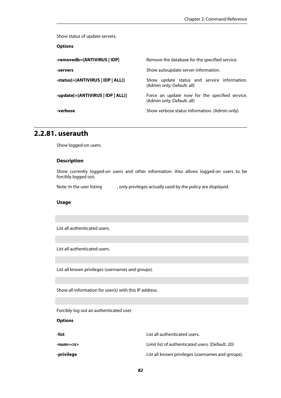 Userauth | Amer Networks E5 CLI User Manual | Page 82 / 290