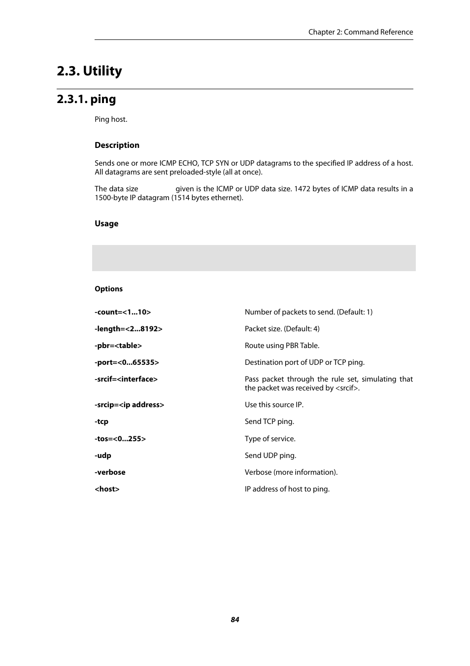 Utility, Ping | Amer Networks E5 CLI User Manual | Page 84 / 290