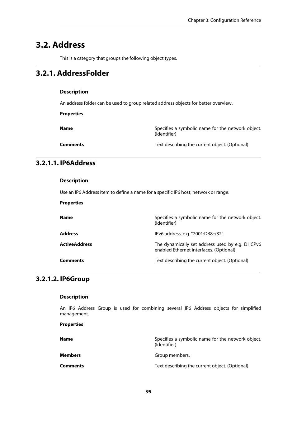 Address, Addressfolder, Ip6address | Ip6group | Amer Networks E5 CLI User Manual | Page 95 / 290