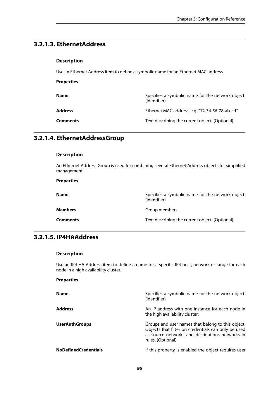 Ethernetaddress, Ethernetaddressgroup, Ip4haaddress | Amer Networks E5 CLI User Manual | Page 96 / 290