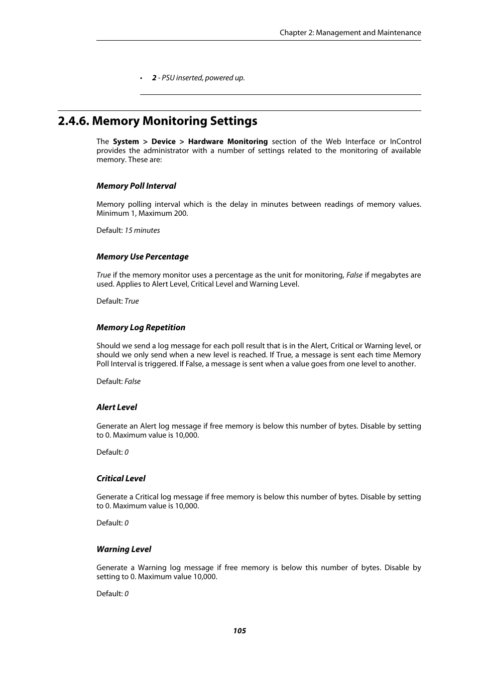 Memory monitoring settings | Amer Networks E5Web GUI User Manual | Page 105 / 777