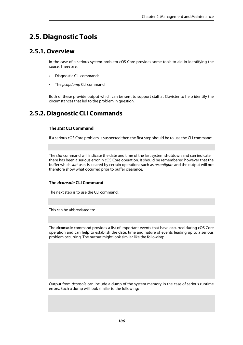 Diagnostic tools, Overview, Diagnostic cli commands | Amer Networks E5Web GUI User Manual | Page 106 / 777