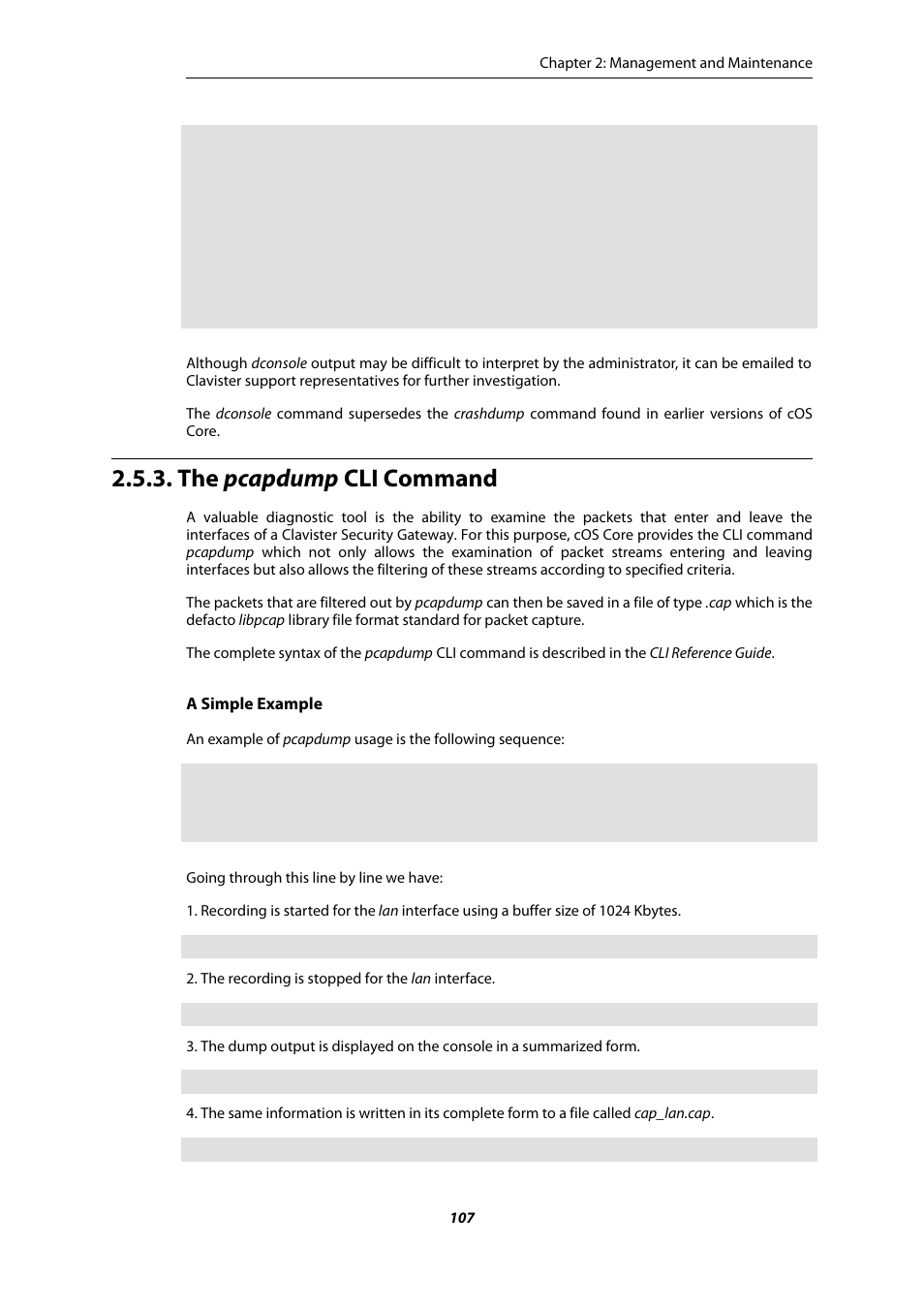 The pcapdump cli command | Amer Networks E5Web GUI User Manual | Page 107 / 777