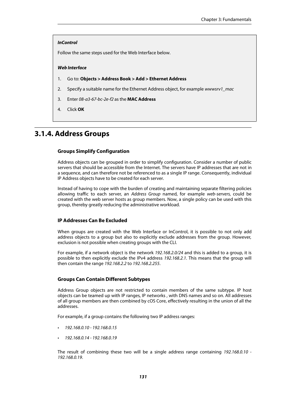 Address groups | Amer Networks E5Web GUI User Manual | Page 131 / 777