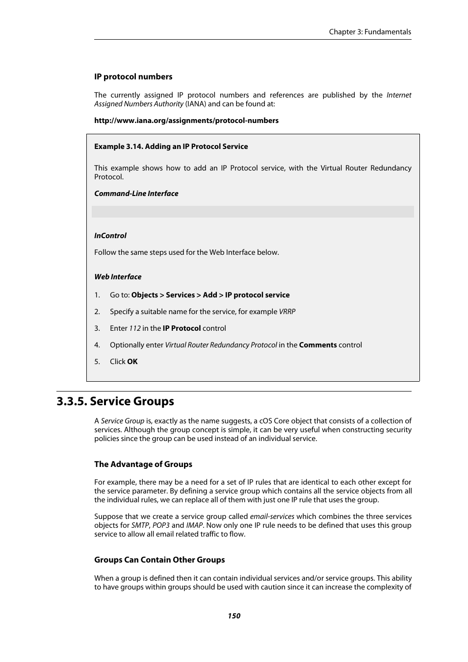 Service groups, Adding an ip protocol service | Amer Networks E5Web GUI User Manual | Page 150 / 777