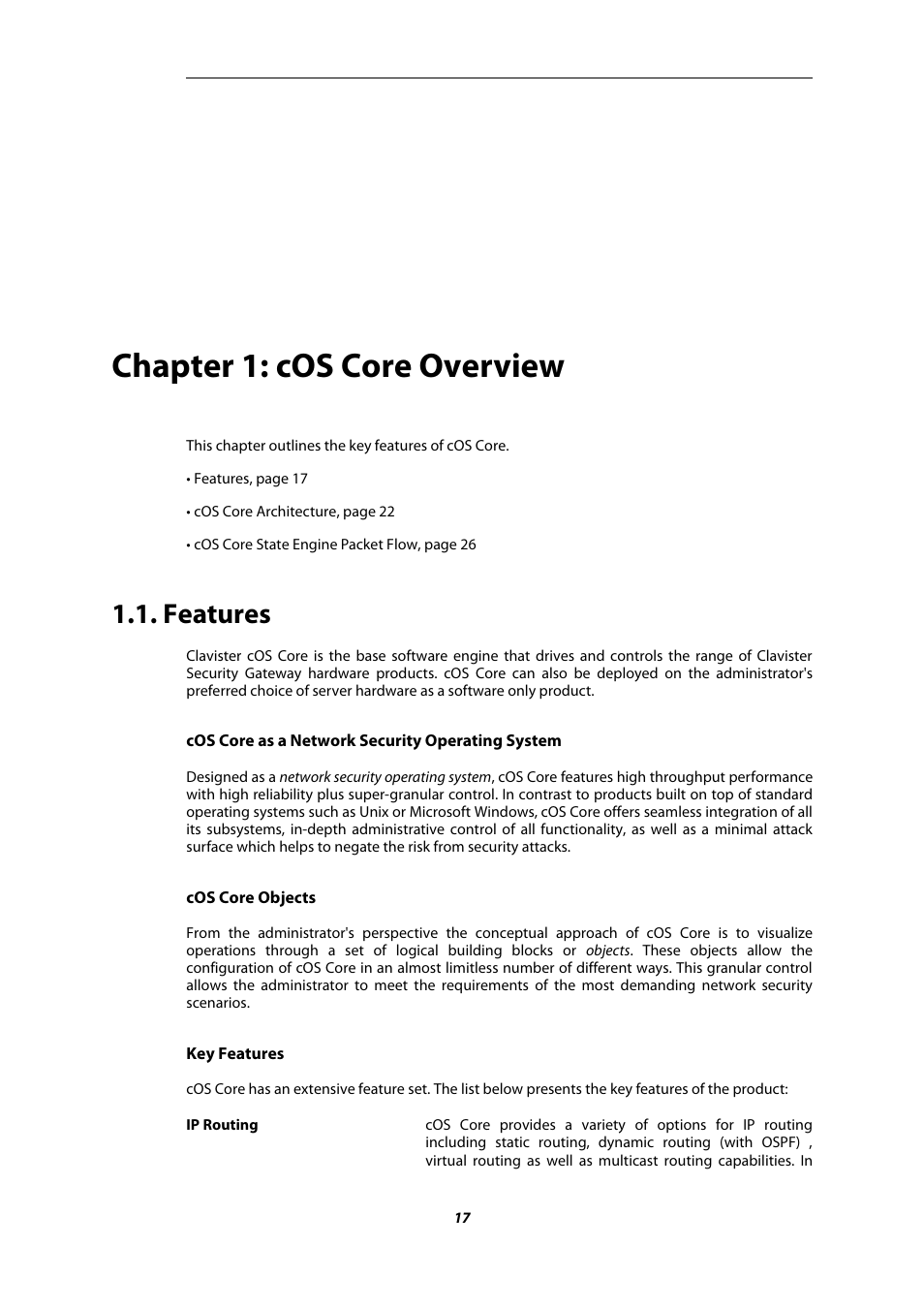 Chapter 1: cos core overview, Features, Cos core overview | Amer Networks E5Web GUI User Manual | Page 17 / 777