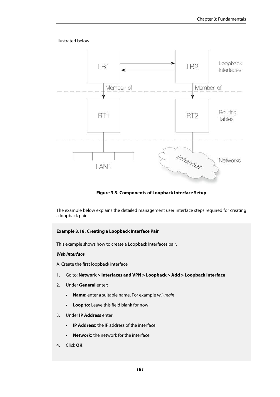 Components of loopback interface setup, Creating a loopback interface pair | Amer Networks E5Web GUI User Manual | Page 181 / 777