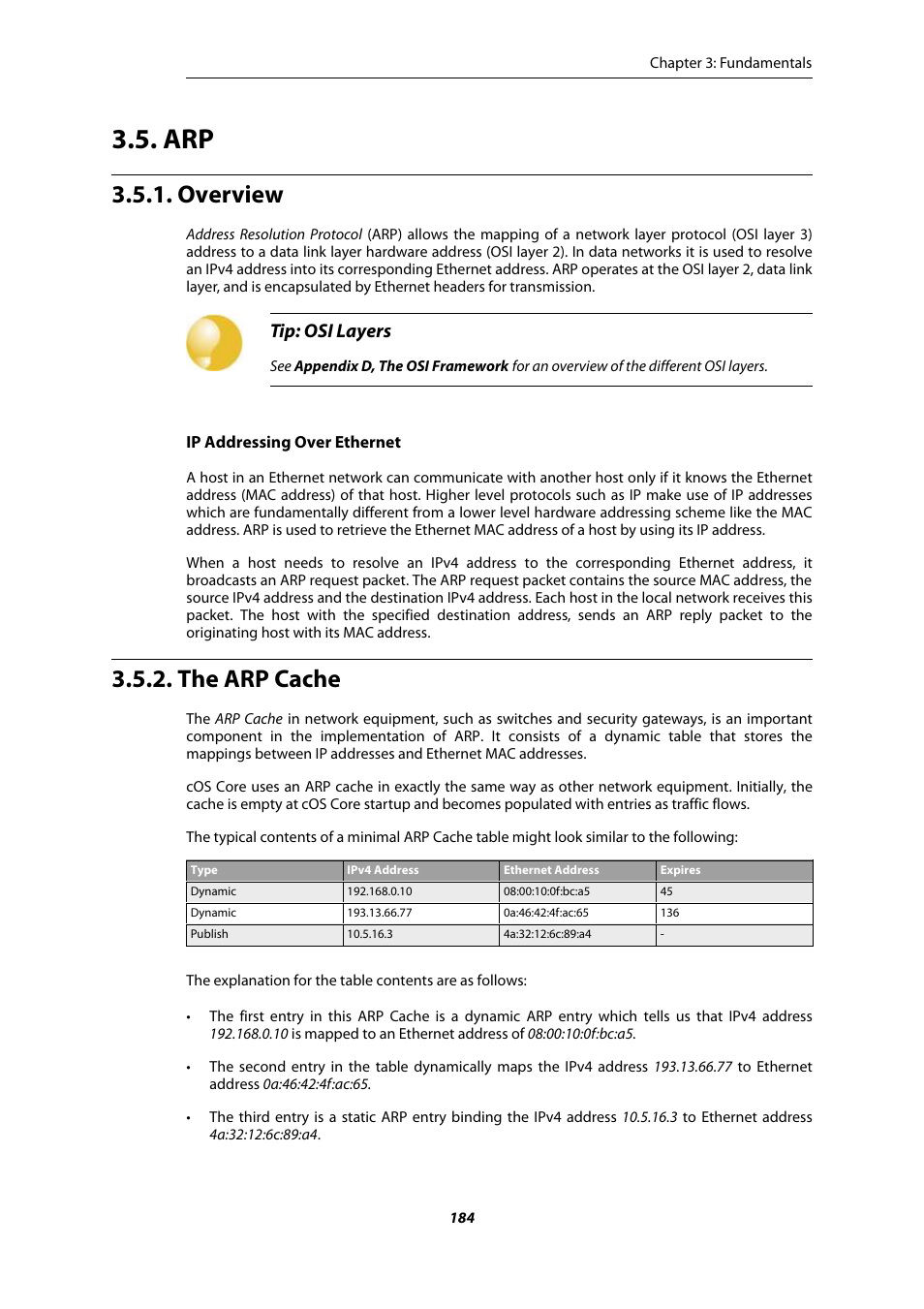 Overview, The arp cache, Tip: osi layers | Amer Networks E5Web GUI User Manual | Page 184 / 777