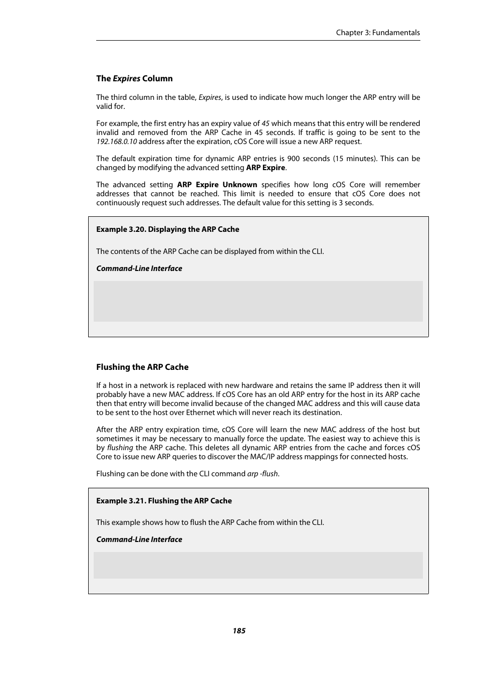 Displaying the arp cache, Flushing the arp cache | Amer Networks E5Web GUI User Manual | Page 185 / 777