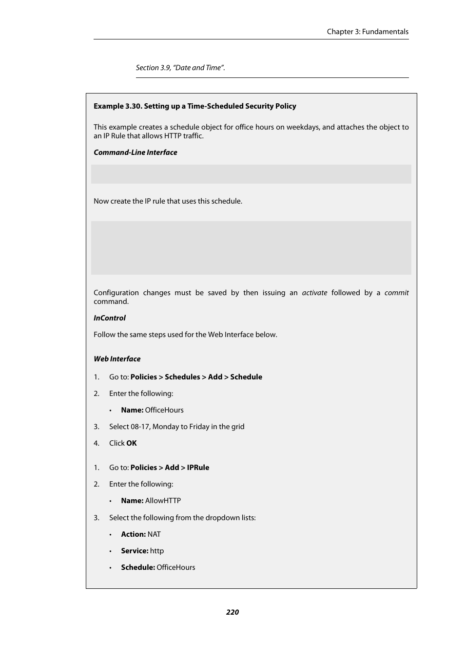 Setting up a time-scheduled security policy | Amer Networks E5Web GUI User Manual | Page 220 / 777