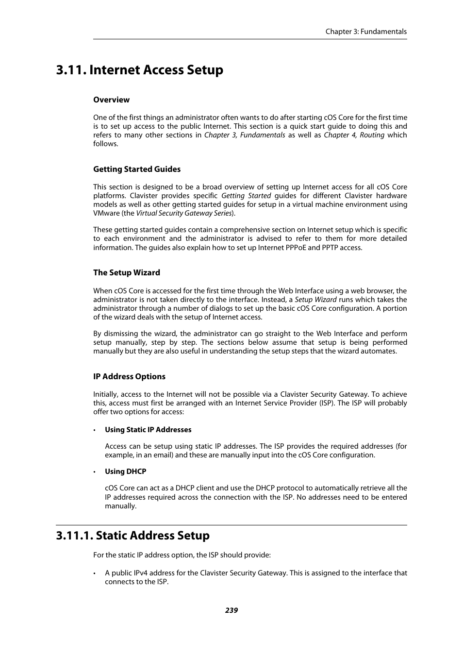 Internet access setup, Static address setup | Amer Networks E5Web GUI User Manual | Page 239 / 777