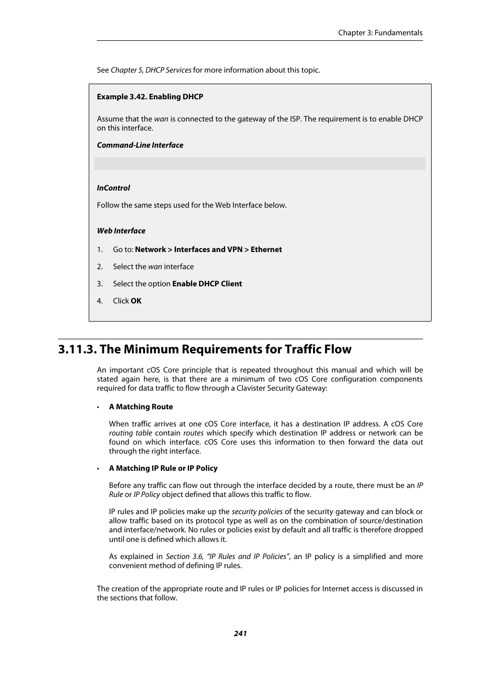 The minimum requirements for traffic flow, Enabling dhcp | Amer Networks E5Web GUI User Manual | Page 241 / 777