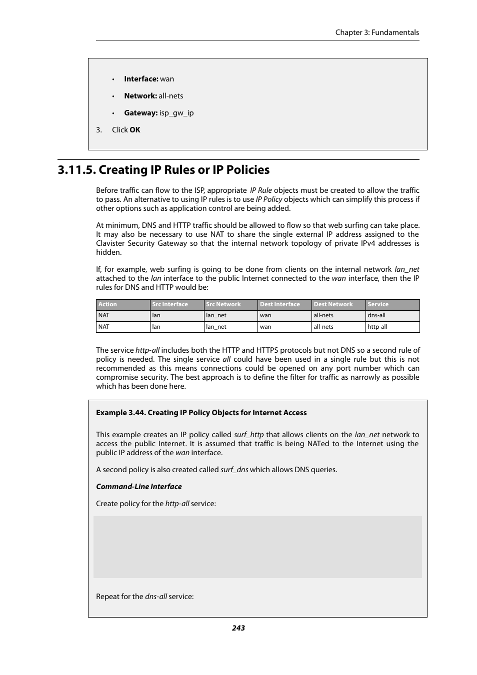 Creating ip rules or ip policies, Creating ip policy objects for internet access | Amer Networks E5Web GUI User Manual | Page 243 / 777