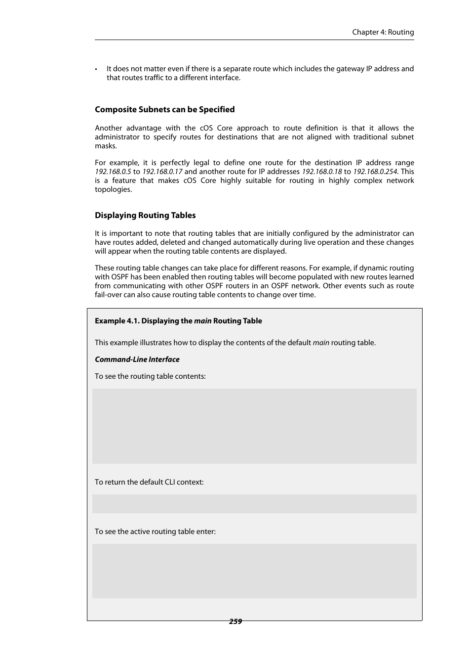 Displaying the main routing table | Amer Networks E5Web GUI User Manual | Page 259 / 777