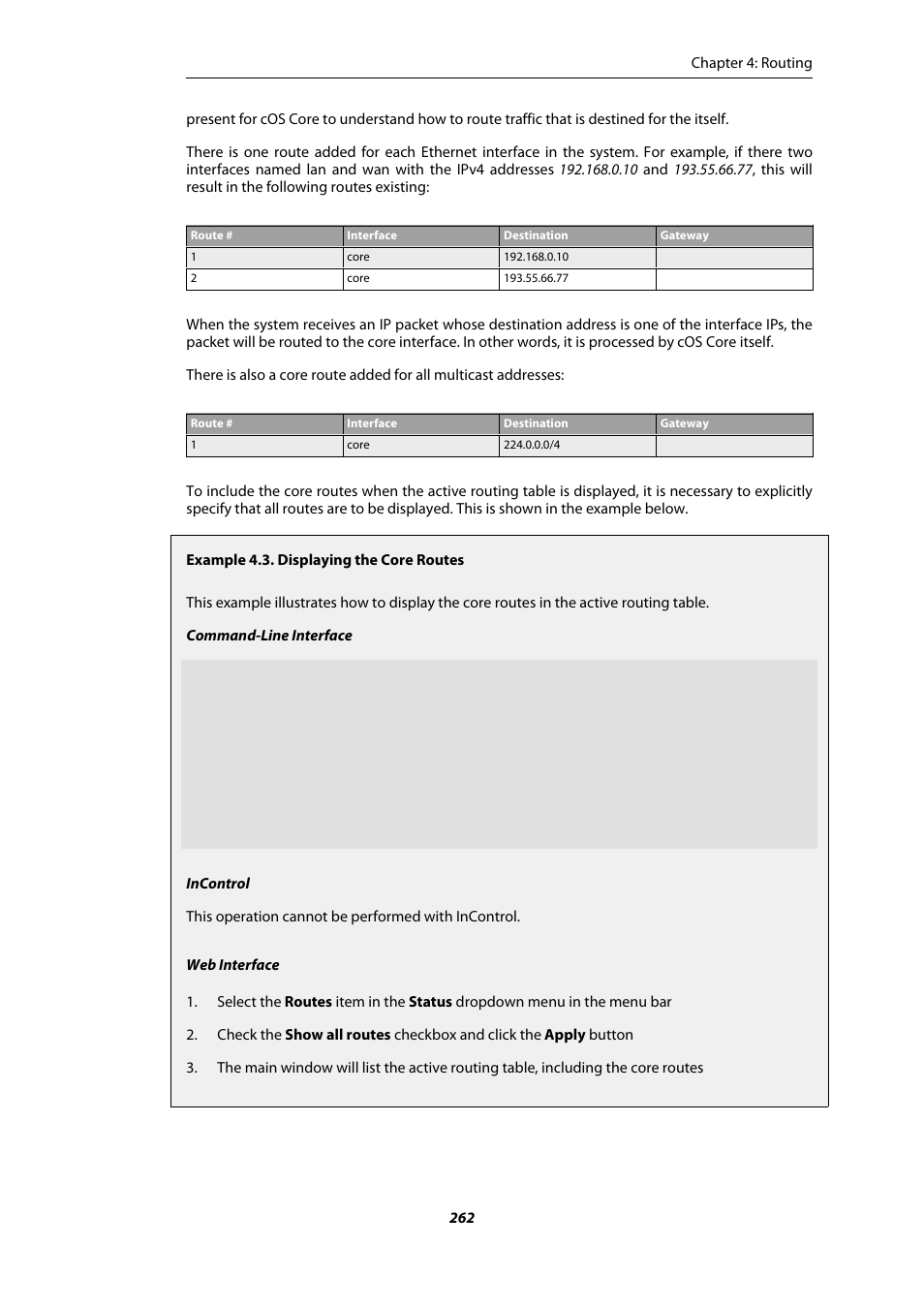 Displaying the core routes | Amer Networks E5Web GUI User Manual | Page 262 / 777
