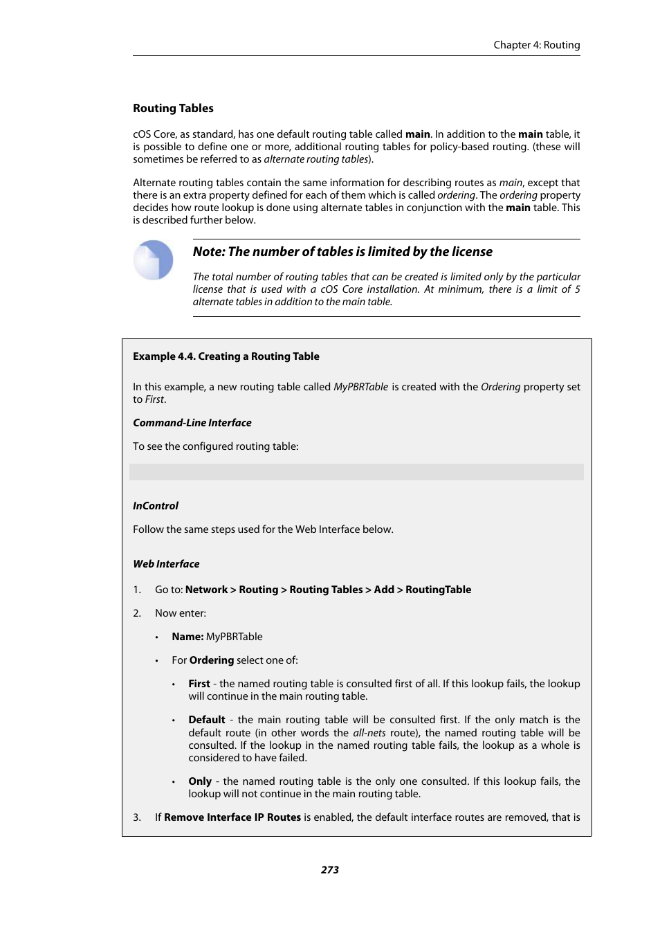 Creating a routing table | Amer Networks E5Web GUI User Manual | Page 273 / 777