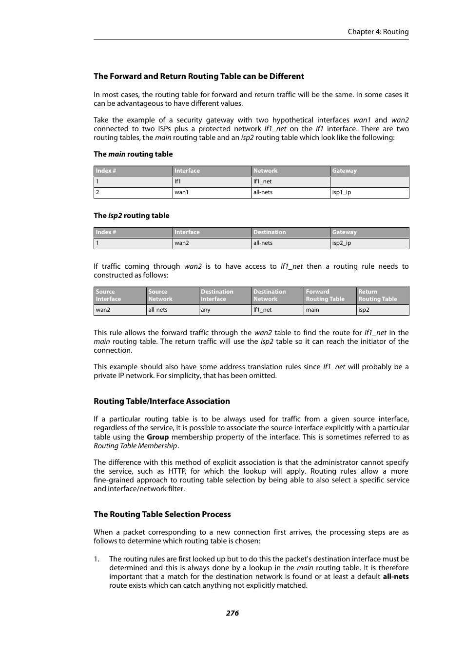 Routing table/interface association, The routing table selection process | Amer Networks E5Web GUI User Manual | Page 276 / 777