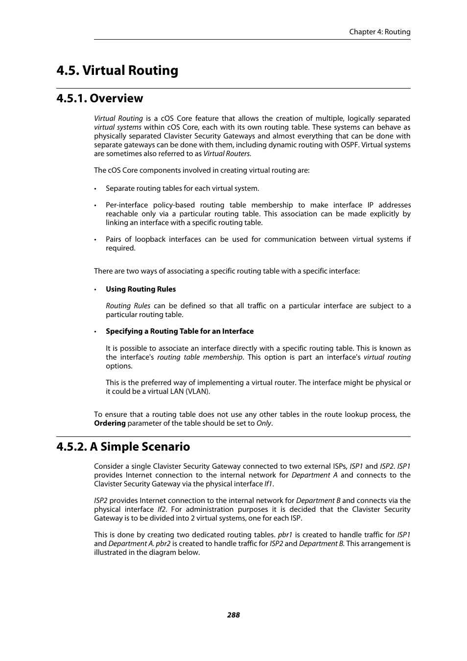 Virtual routing, Overview, A simple scenario | Section 4.5, “virtual routing | Amer Networks E5Web GUI User Manual | Page 288 / 777