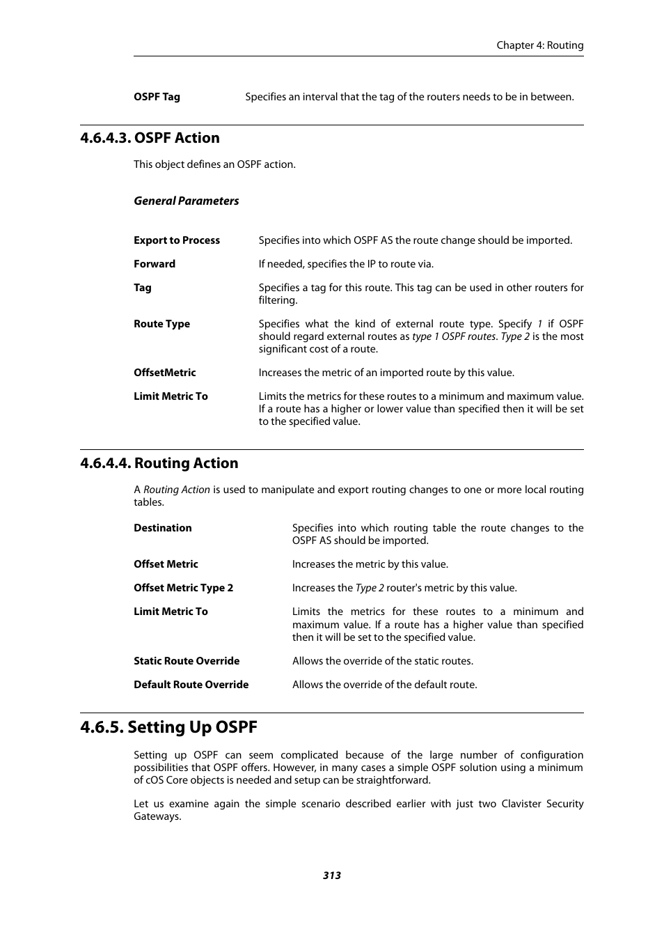 Ospf action, Routing action, Setting up ospf | Amer Networks E5Web GUI User Manual | Page 313 / 777