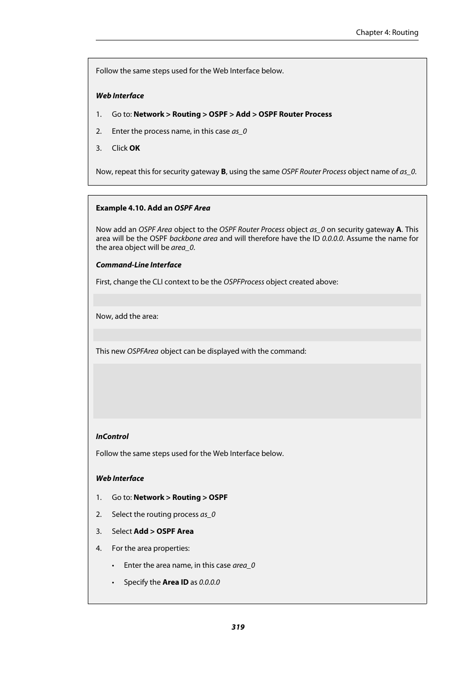 Add an ospf area | Amer Networks E5Web GUI User Manual | Page 319 / 777