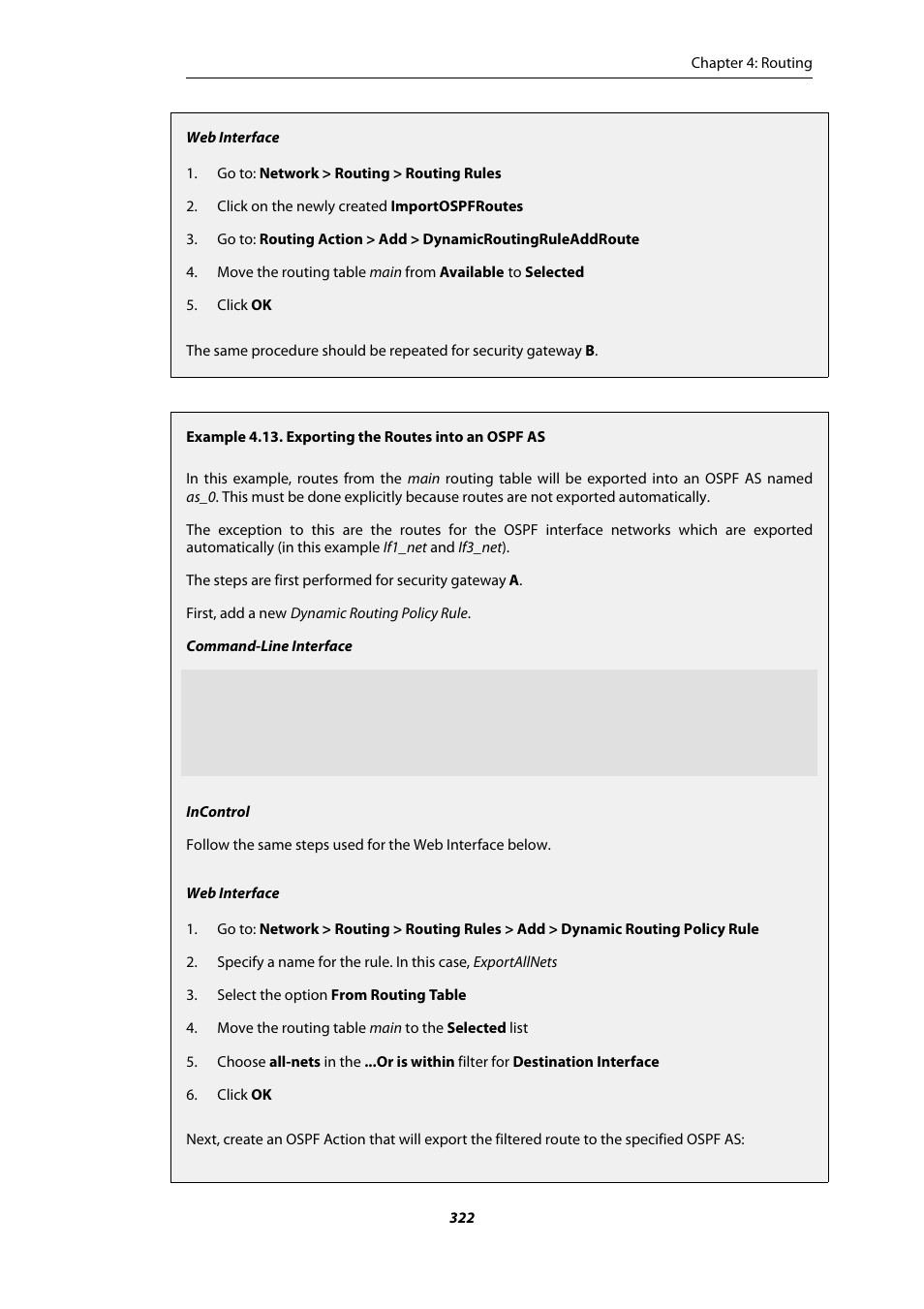 Exporting the routes into an ospf as | Amer Networks E5Web GUI User Manual | Page 322 / 777