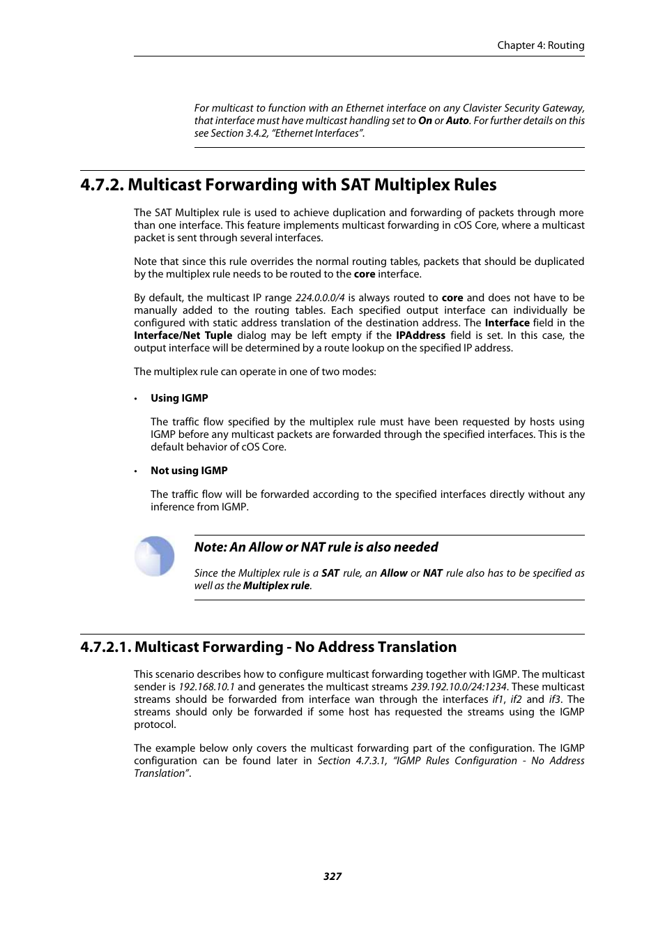 Multicast forwarding with sat multiplex rules, Multicast forwarding - no address translation | Amer Networks E5Web GUI User Manual | Page 327 / 777