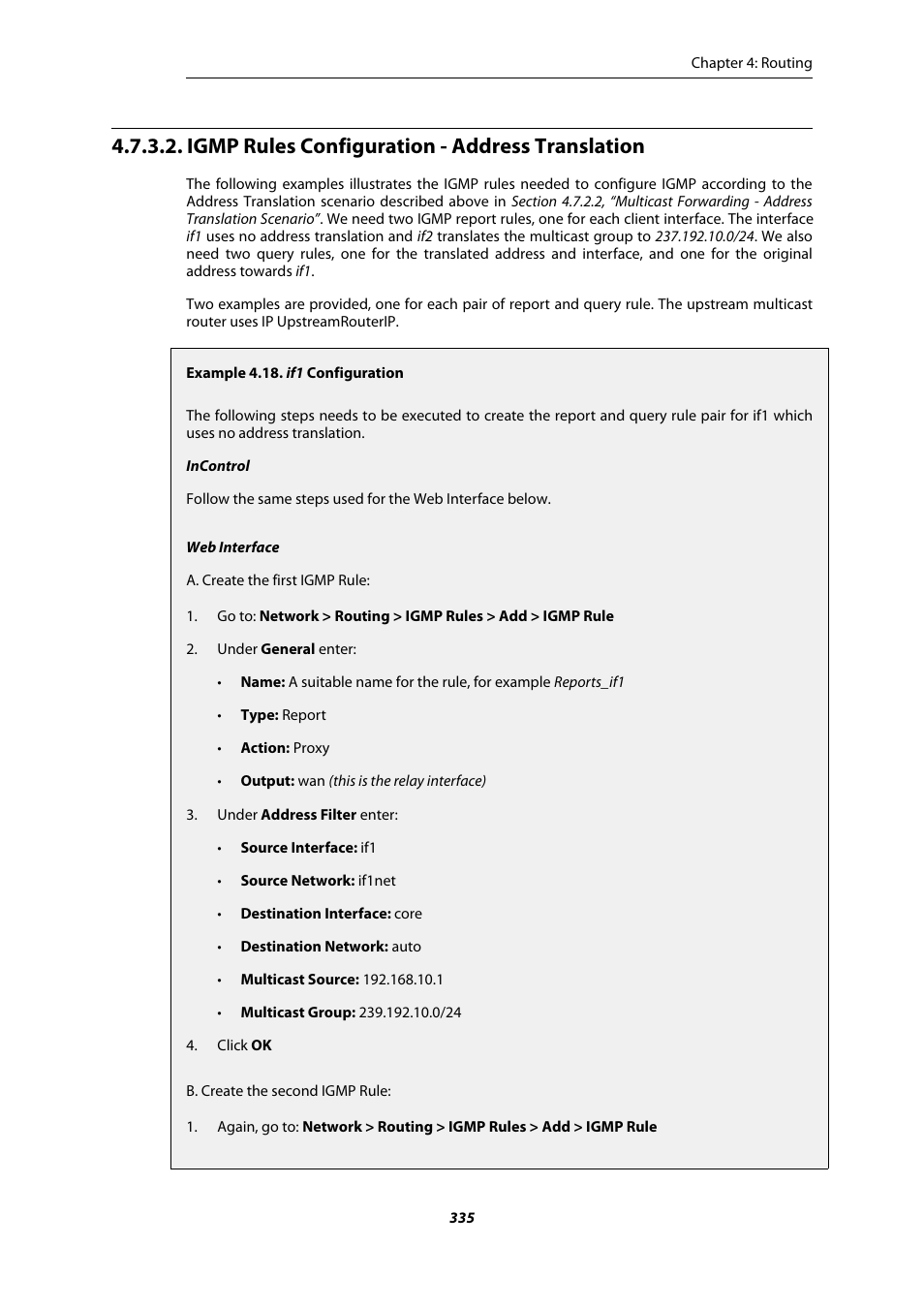 Igmp rules configuration - address translation, If1 configuration | Amer Networks E5Web GUI User Manual | Page 335 / 777