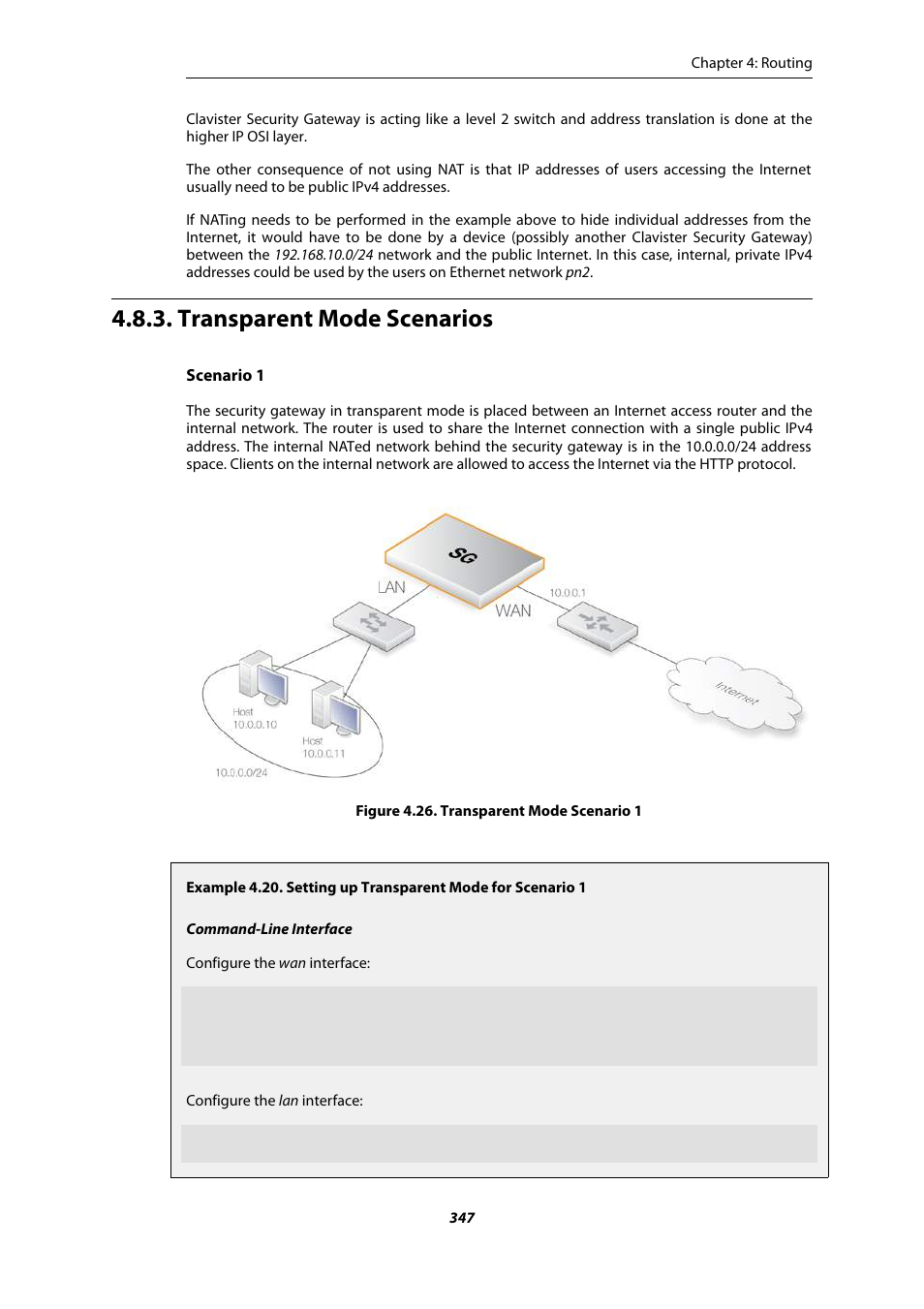 Transparent mode scenarios, Transparent mode scenario 1, Setting up transparent mode for scenario 1 | Amer Networks E5Web GUI User Manual | Page 347 / 777