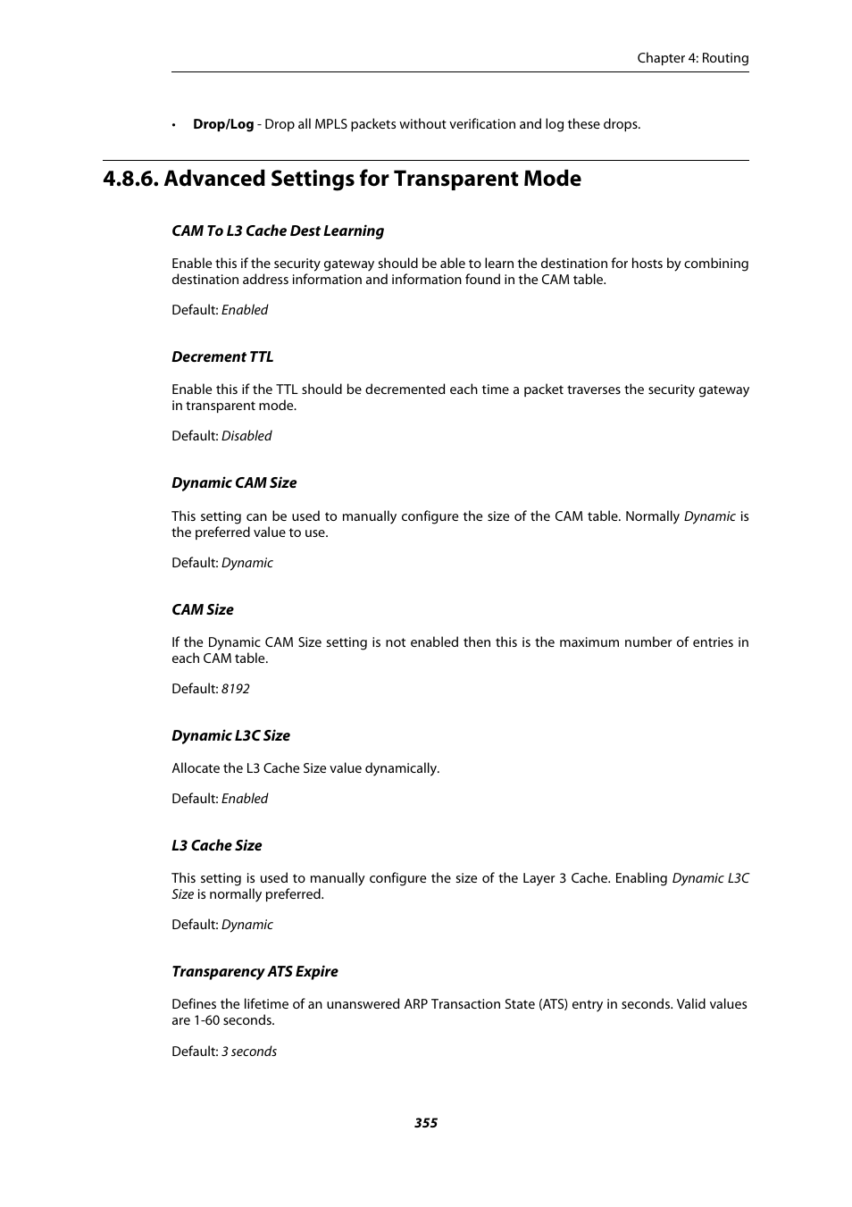 Advanced settings for transparent mode | Amer Networks E5Web GUI User Manual | Page 355 / 777