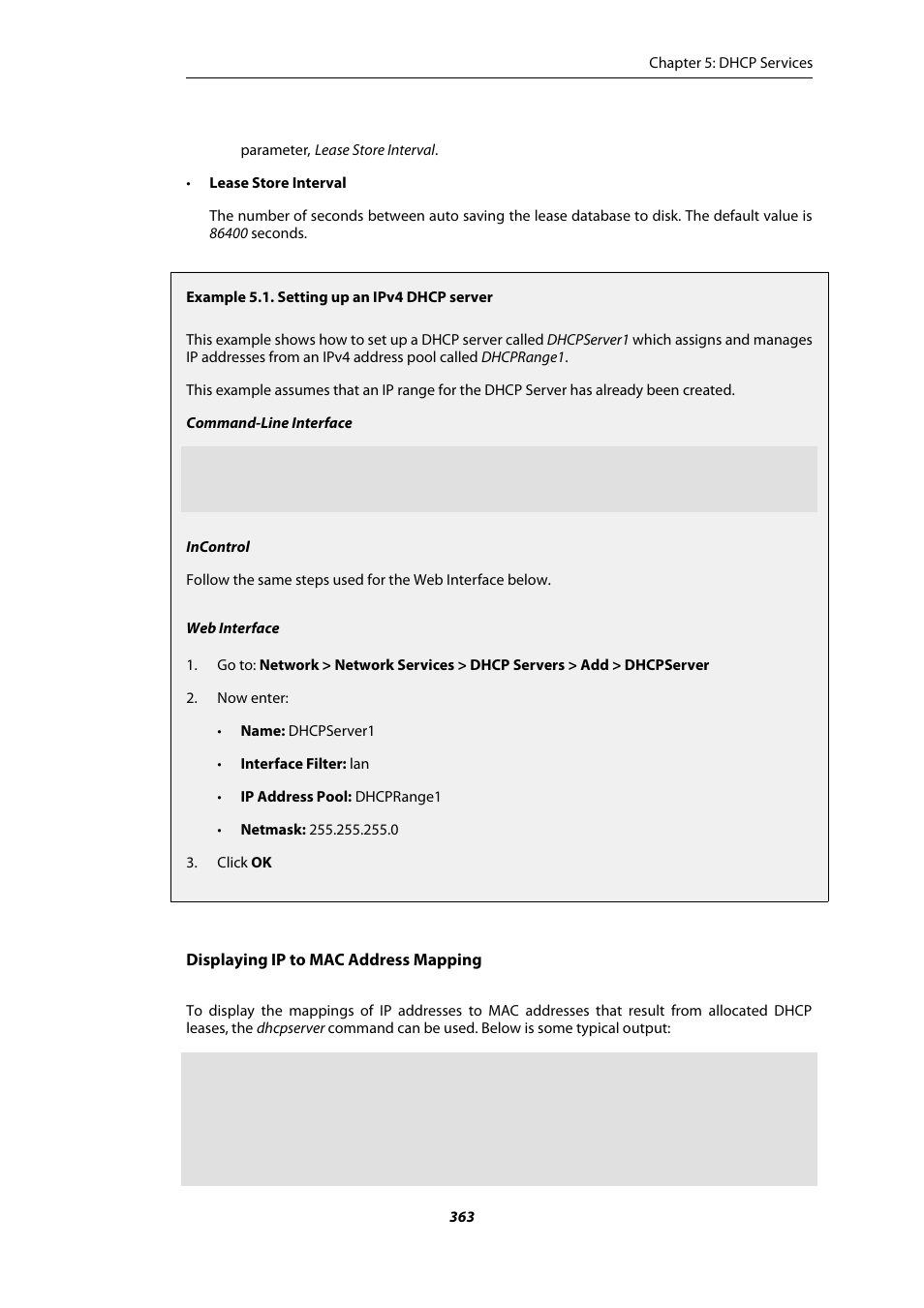 Setting up an ipv4 dhcp server | Amer Networks E5Web GUI User Manual | Page 363 / 777