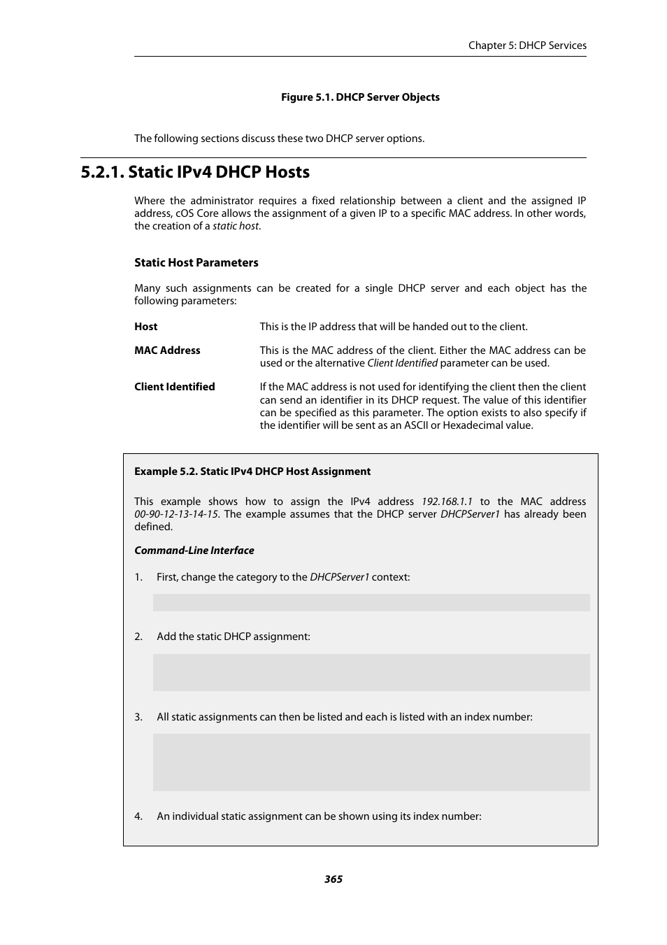 Static ipv4 dhcp hosts, Static ipv4 dhcp host assignment | Amer Networks E5Web GUI User Manual | Page 365 / 777
