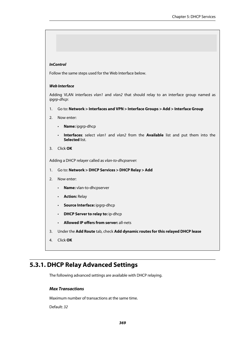 Dhcp relay advanced settings | Amer Networks E5Web GUI User Manual | Page 369 / 777