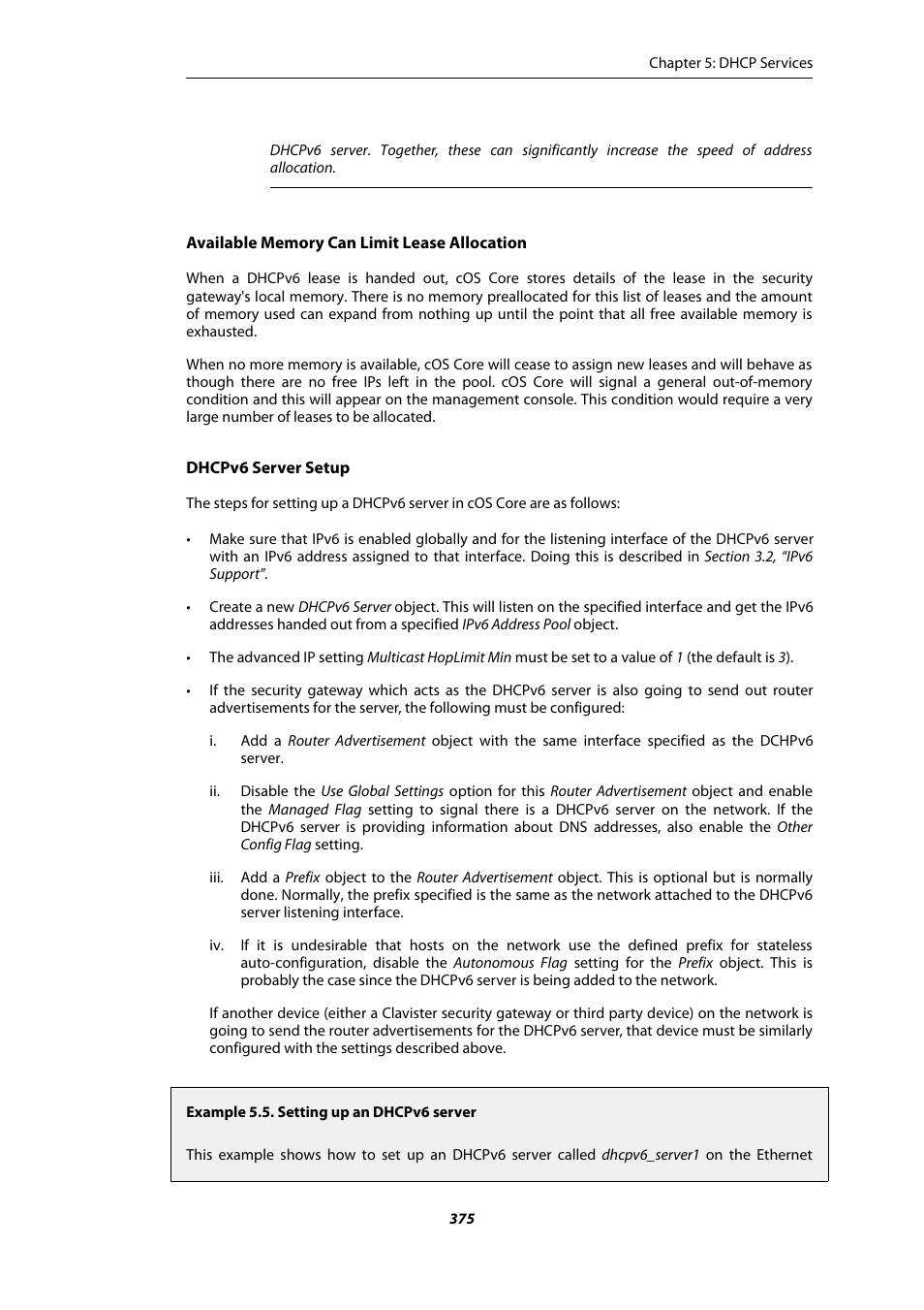 Setting up an dhcpv6 server | Amer Networks E5Web GUI User Manual | Page 375 / 777