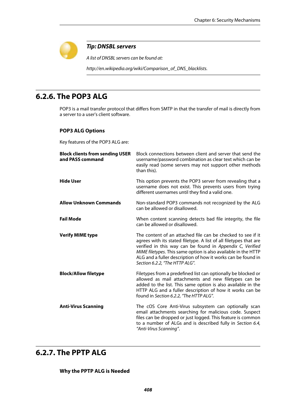 The pop3 alg, The pptp alg | Amer Networks E5Web GUI User Manual | Page 408 / 777