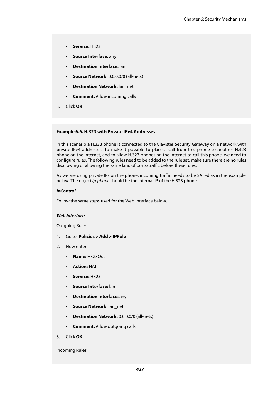 H.323 with private ipv4 addresses | Amer Networks E5Web GUI User Manual | Page 427 / 777