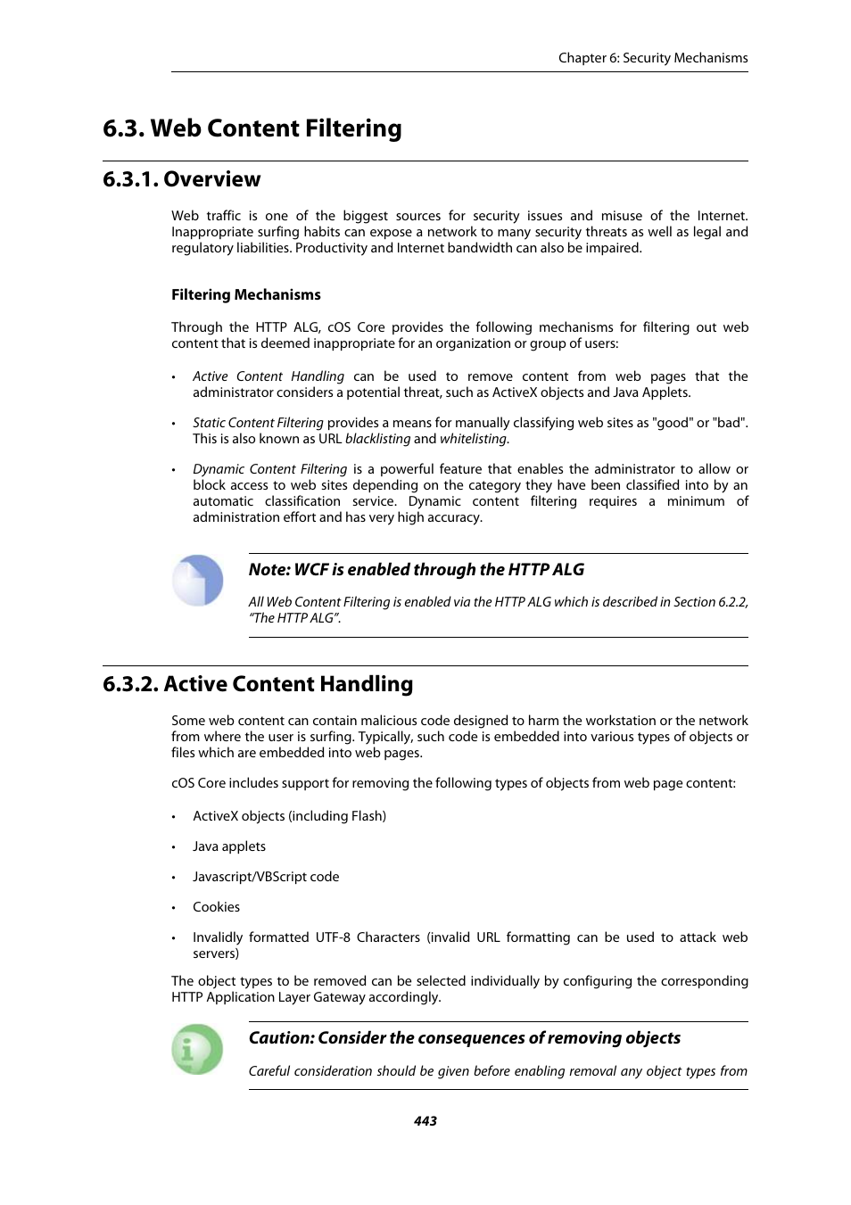 Web content filtering, Overview, Active content handling | Section 6.3, “web content filtering | Amer Networks E5Web GUI User Manual | Page 443 / 777
