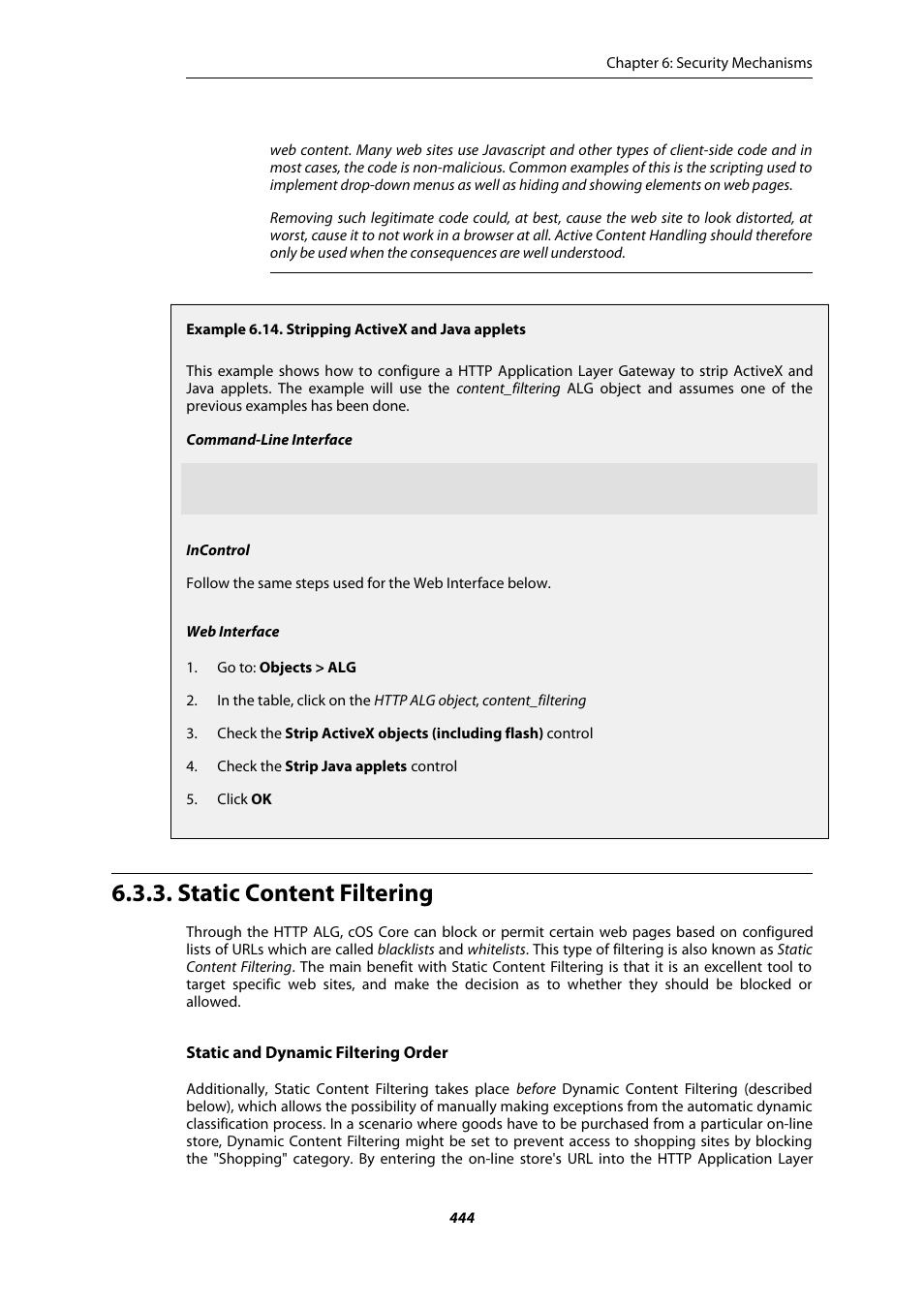 Static content filtering, Stripping activex and java applets, Section 6.3.3, “static content filtering | Amer Networks E5Web GUI User Manual | Page 444 / 777