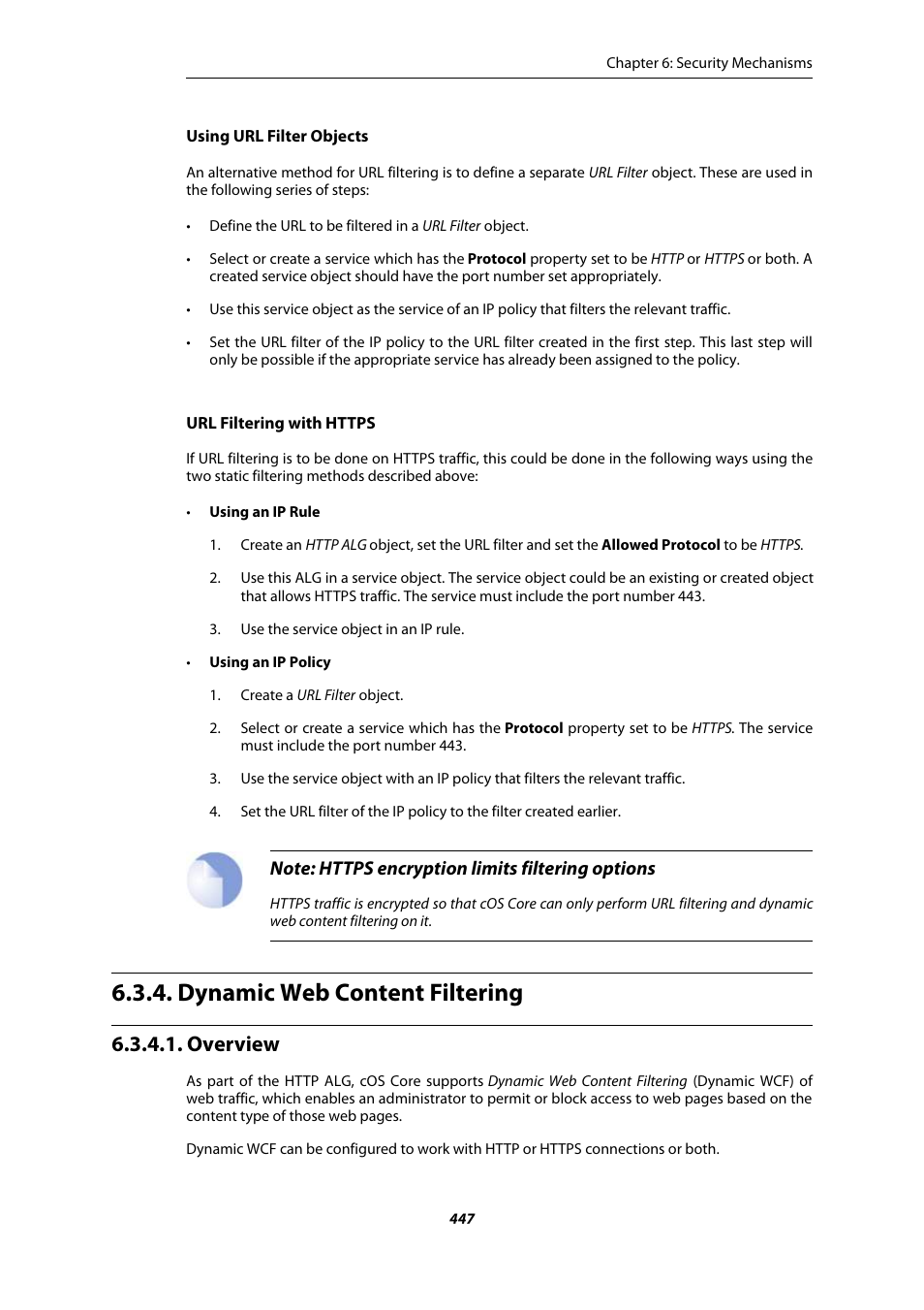 Dynamic web content filtering, Overview, Section 6.3.4, “dynamic web content filtering | Amer Networks E5Web GUI User Manual | Page 447 / 777